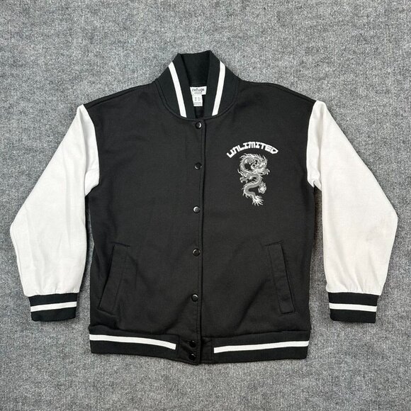 Refuge Athletics Varsity Jacket‎ Adult XS Black White Unlimited Dragon Japanese - Picture 1 of 10